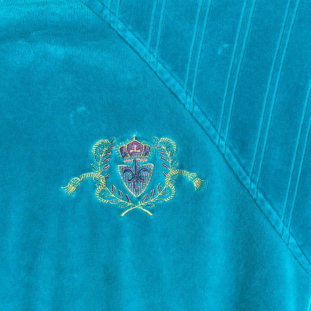 VTG Velour Tracksuit Set Teal Green Crown Fleur De Lis Embroidery Loungewear Med - Picture 3 of 11